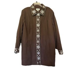 Bob Mackie Wearable Art Plus Size 26W Brown Long Blazer Beaded Embroidery Jacket